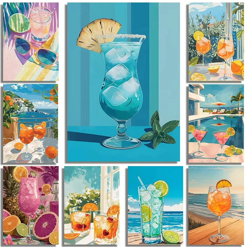 Kit de Peinture Diamant 5D DIY Complet, Motif Cocktails Rétro Tequila, Mosaïque de Strass, Artisanat pour Adultes, Cadeau