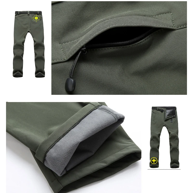 Warm Winter Men Soft Shell Pants Camping&Hiking Travel Waterproof Outdoor Pant Fleece Windproof Skiing Trousers