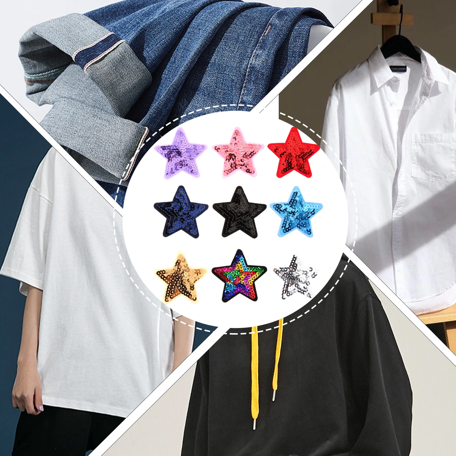 

9Pcs Sequins Star Patches Self-Adhesive Appliques for Clothing Jeans Jackets Backpacks Hats DIY Star Patches Sequins Patch