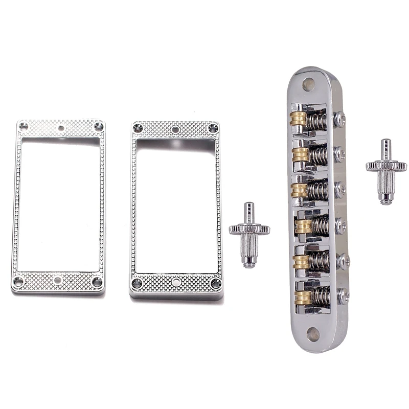 2Pcs Humbucker Pickup Ring Metal Curved Bottom Frame For LP PRS Guitar Parts & 1X Silver Tune-O-Matic Electric Roller Saddle Bri