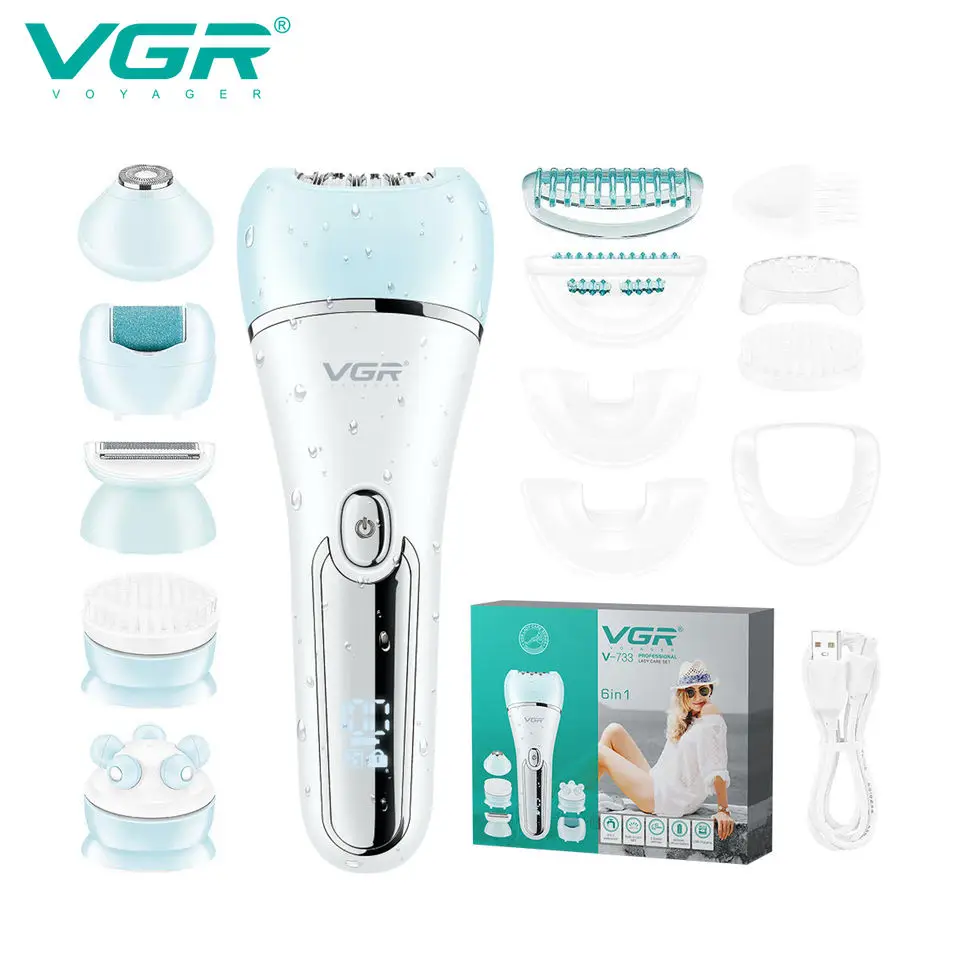 VGR Electric Women Epilator Female Shaver Leg Body Hair Removal Lip Chin Depilatory Lady Bikini Trimmer Facial Hair Remover Set