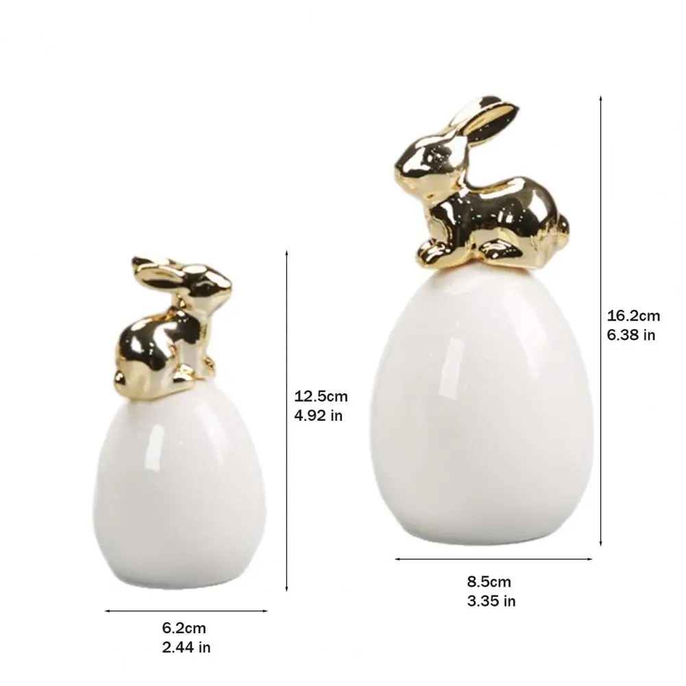 Layered Bunny Sculpture Bunny Figurine Decor Modern Ceramic Easter Bunny Figurine Gold Rabbit on Egg Ornament Spring for Home