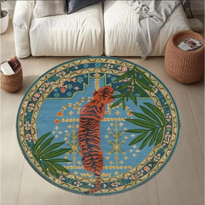 Jungle Tiger Round Rug – Exotic Animal Print Area Carpet, Artistic Floor Decor for Living Room, Bedroom