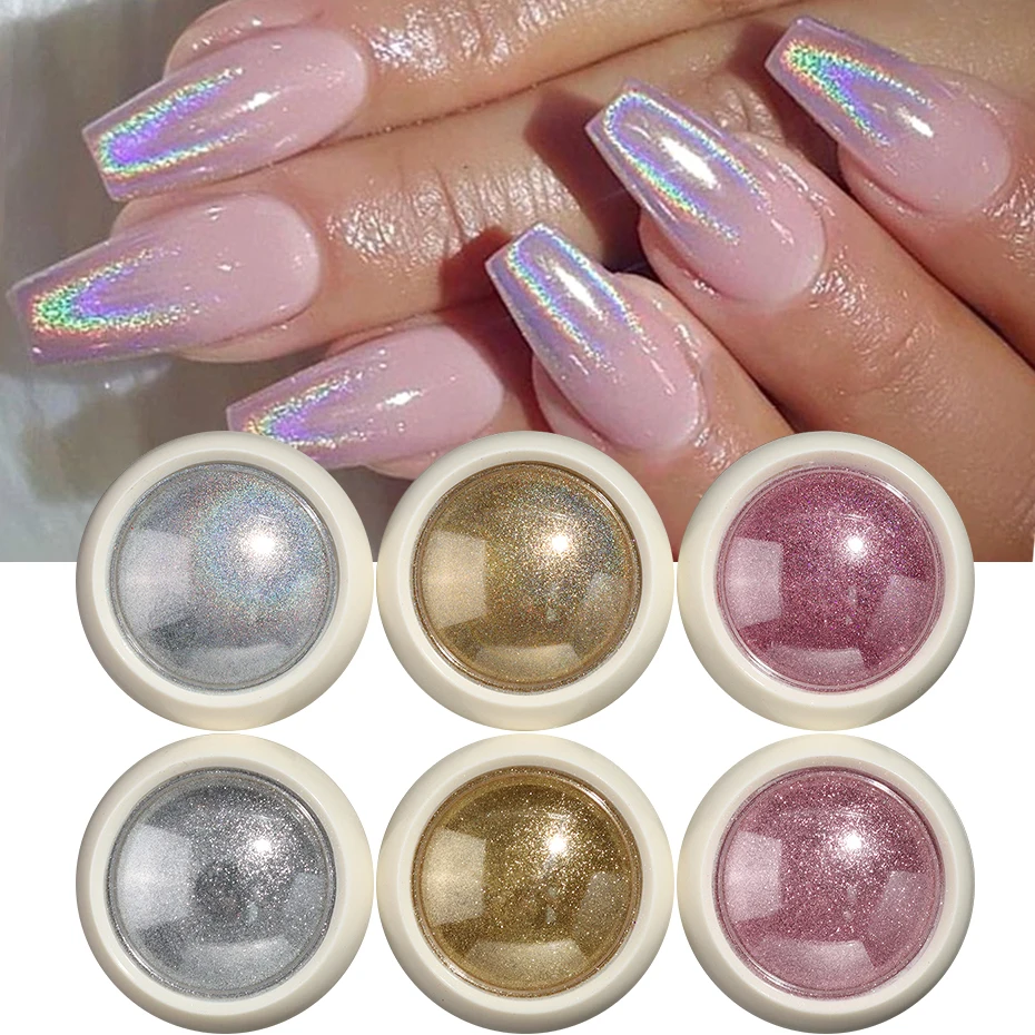 

6 шт. голографическая хромированная зеркальная пудра для ногтей, пигмент с эффектом металлик, золото, серебро, растирание пыли, волшебный дизайн ногтей, блестящие украшения