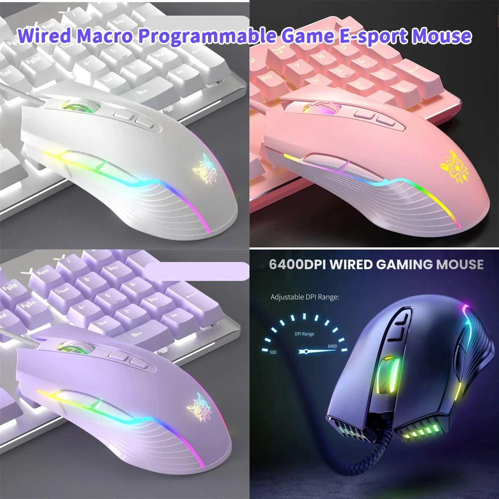 

Wired Macro Programmable Game E-sport Mouse Ergonomic Optical RGB Light Girl Gamer Mice For Computer Laptop Desktop Female Gift