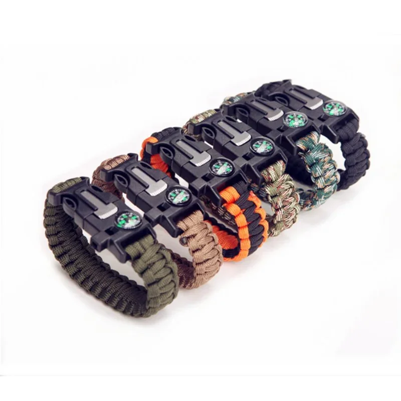 Pulsera de supervivencia multifunción al aire libre, pulsera de emergencia militar, pulsera de Paracord, raspador, silbato, herramientas de hebilla,