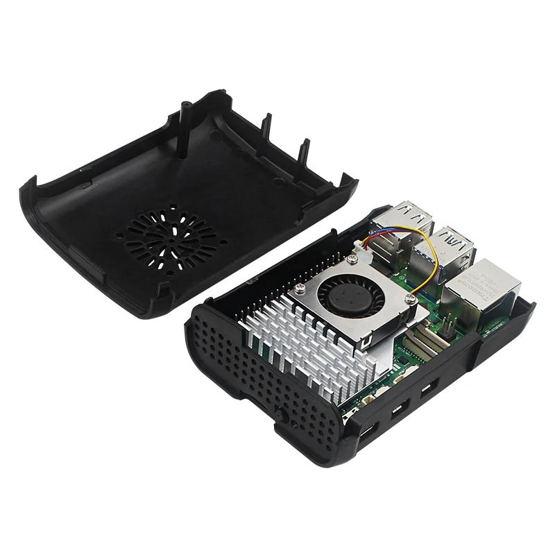 Raspberry Pi 5 Estojo ABS, Concha de Plástico Preto, Compatível para Refrigerador Ativo, Velocidade Ajustável, Ventilador PWM, RPI 5 Pi5