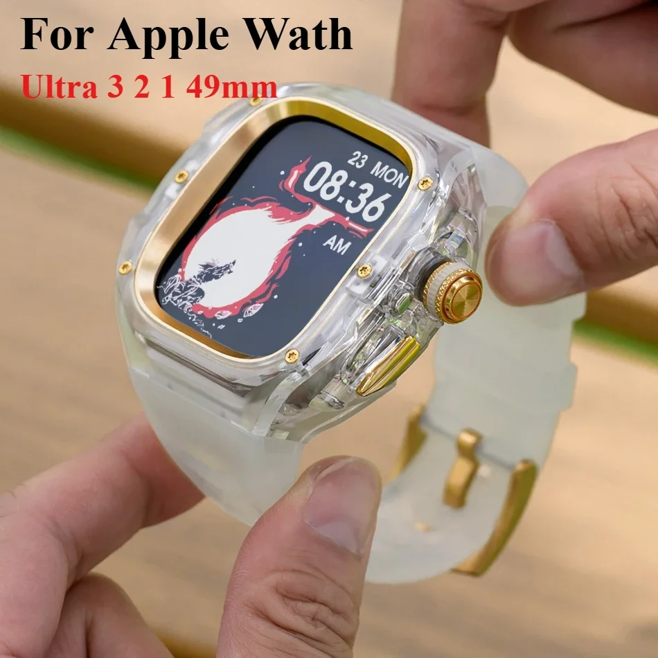 Luxury Modification Kit For Apple Watch Ultra 3 49mm Sport Rubber Strap For iWatch Series Ultra 2 1 49mm Glacier Case Refit Kit