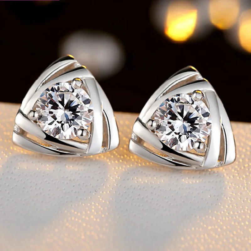 S925 Sterling Silver Stud Earrings Triangle Ear Jewelry Earrings Love Stud Earrings Women's