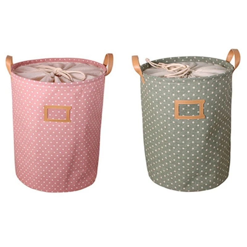 

2025 Trend 2 Pcs Waterproof Laundry Basket Gift Bag Clothes Storage Bucket Children's Toys Storage Laundry Basket Pink & Green