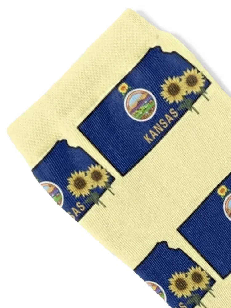 State of Kansas Flag with State Flower Wild Sunflower On Yellow Socks professional running Running loose Women Socks Men's