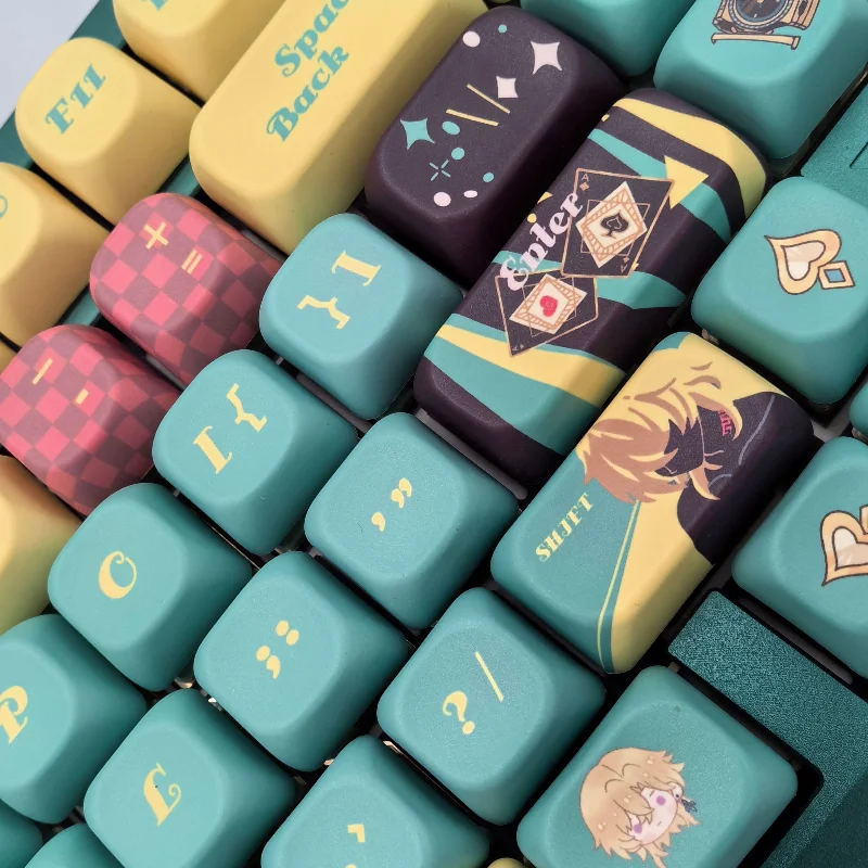 Placer Gold Keycaps Custom PBT Green Moa Profile Key Cap Cute Cartoon Anime Point Keycap for Crush80 WootingMechanical Keyboard