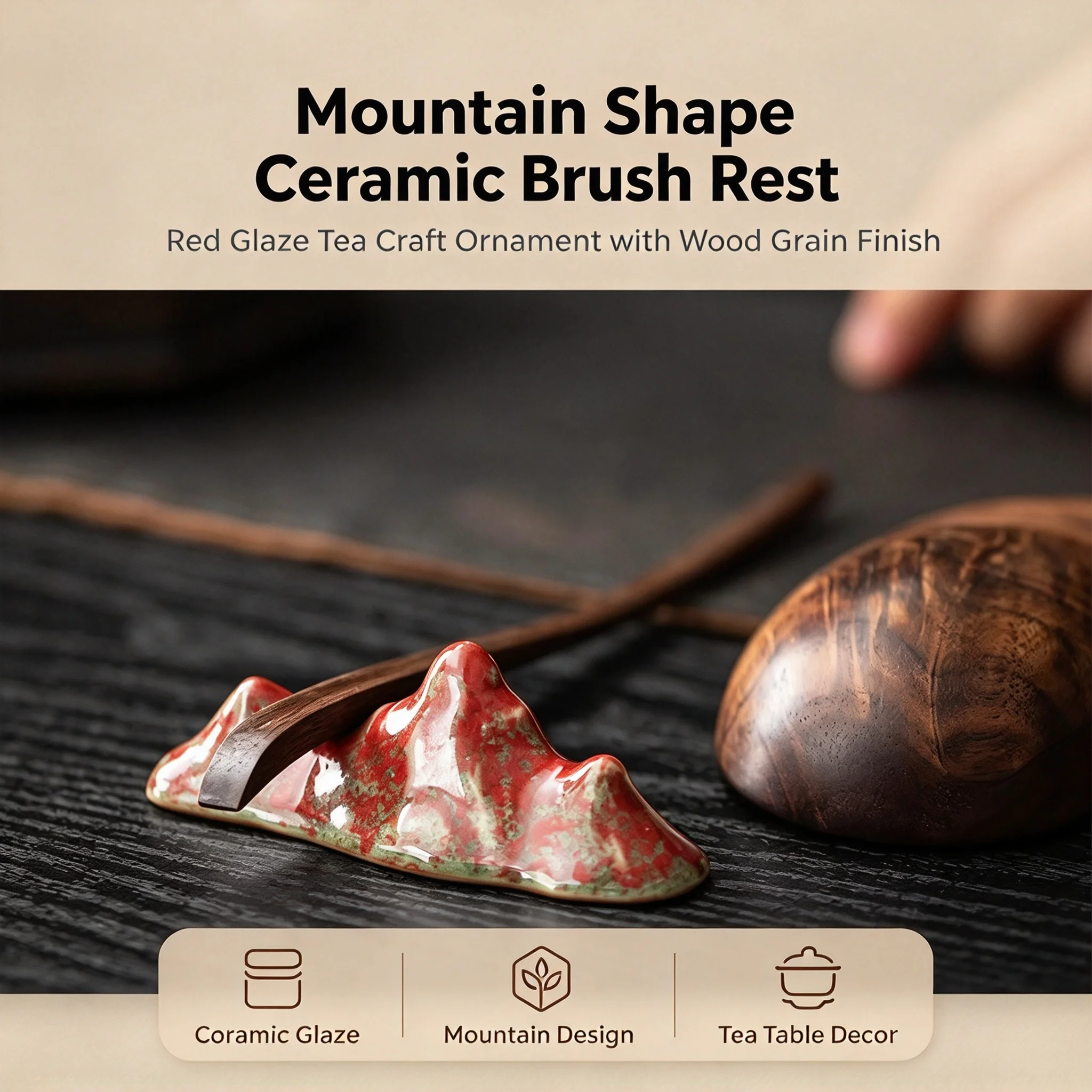 Creative Garnet Red Ceramic Pen Shelf Mountain Tea Brush Holder Calligraphy Painting Pen Stand Scriptures Treasures Ornaments