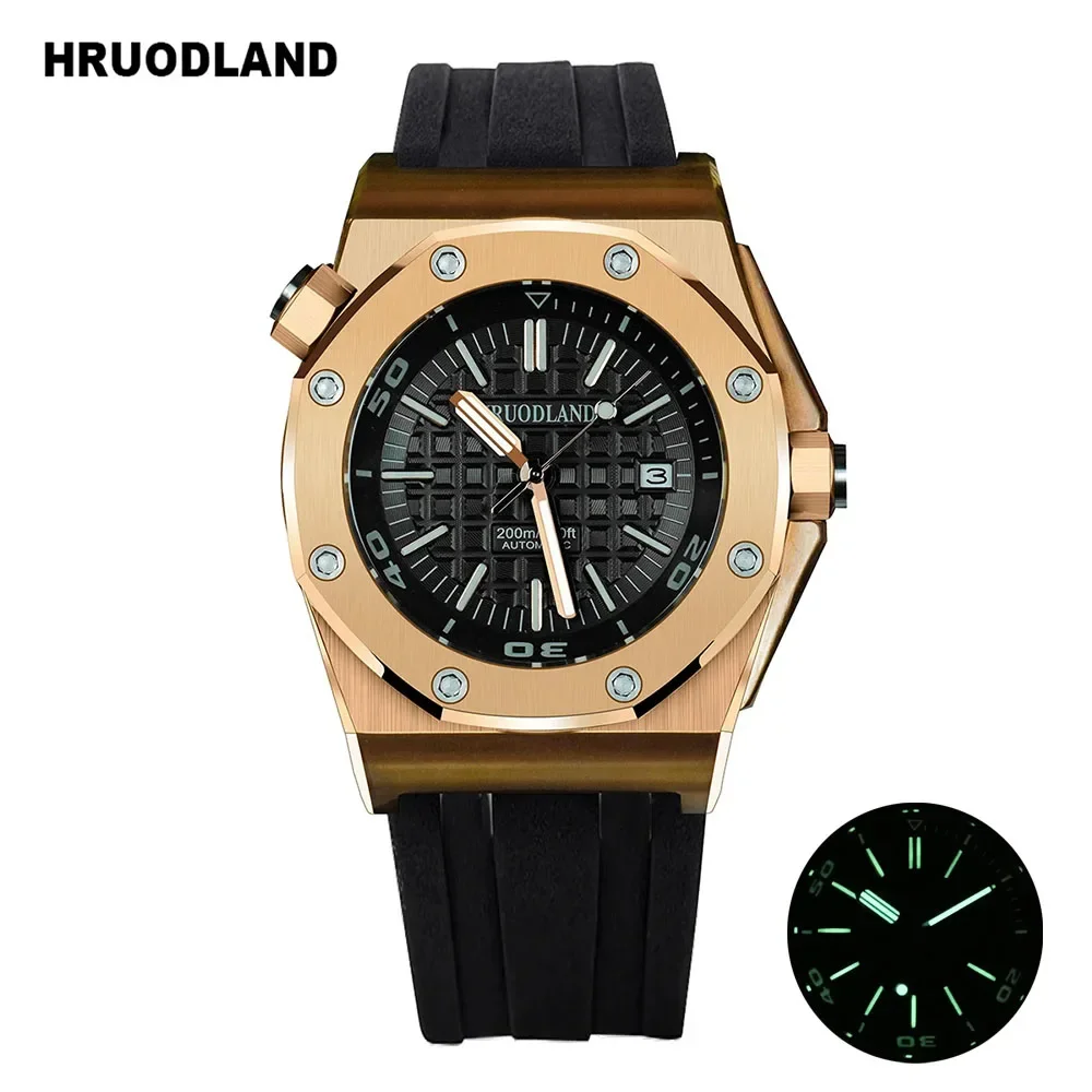 2024 Hruodland Classic Retro Miyota 9015 Bronze Automatic Mechanical Men's Watch Sapphire Rubber waterproof Diving reloj hombre