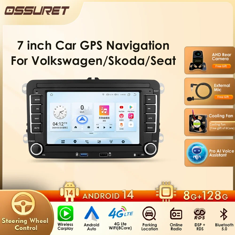 

7" Car Radio CarPlay For VW Volkswagen Golf Passat B7 B6 Tiguan Seat Leon Skoda Jetta Stereo Navi 2Din GPS Android Auto