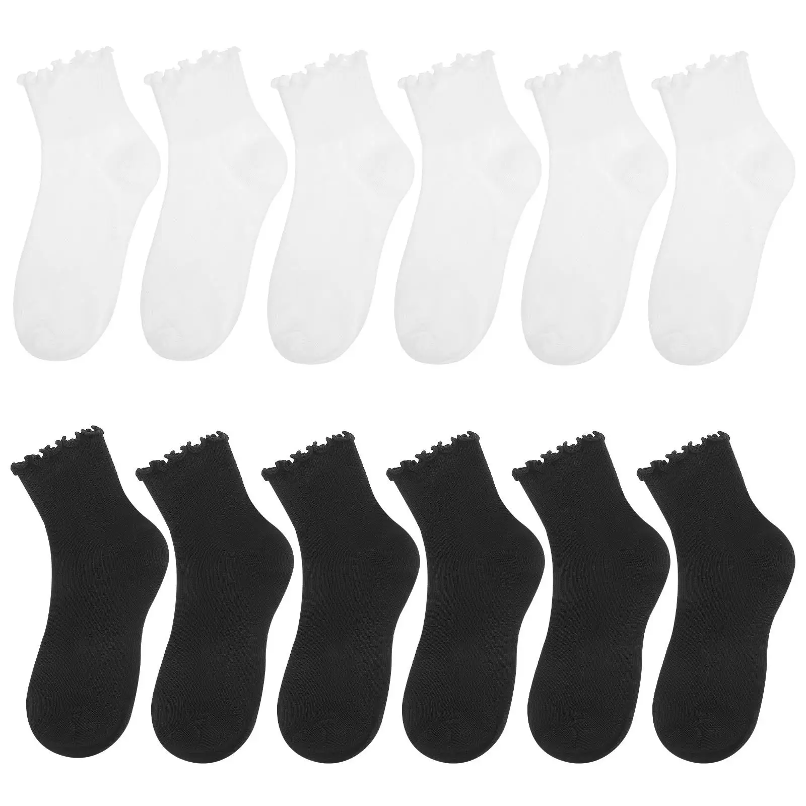 

6 Pairs Short Socks Women Socks Ruffle Ankle Cotton Polyester Breathable Elastic Fashion Comfortable Cute Lotous Leaf