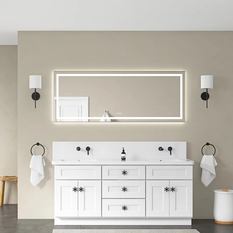 

72" LED Bathroom Mirror with Front/Back Light, Aluminum Frame, Anti-Fog, Memory Settings, 3 Color Temperatures, Dimmable
