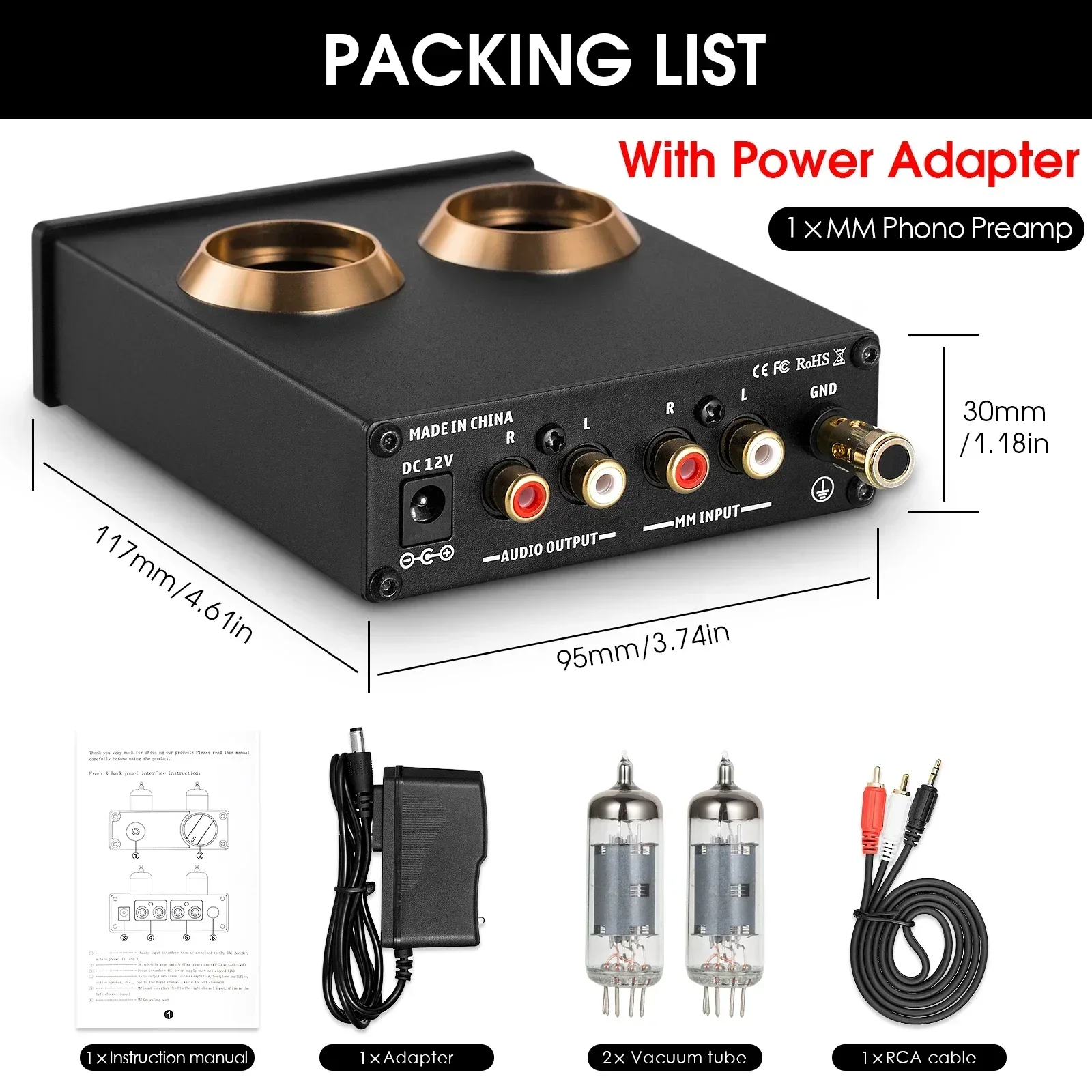 Douk áudio Mini HiFi MM Phono Stage Turntable Pré-amplificador Áudio Estéreo Tubo de Vácuo Pré-amplificador