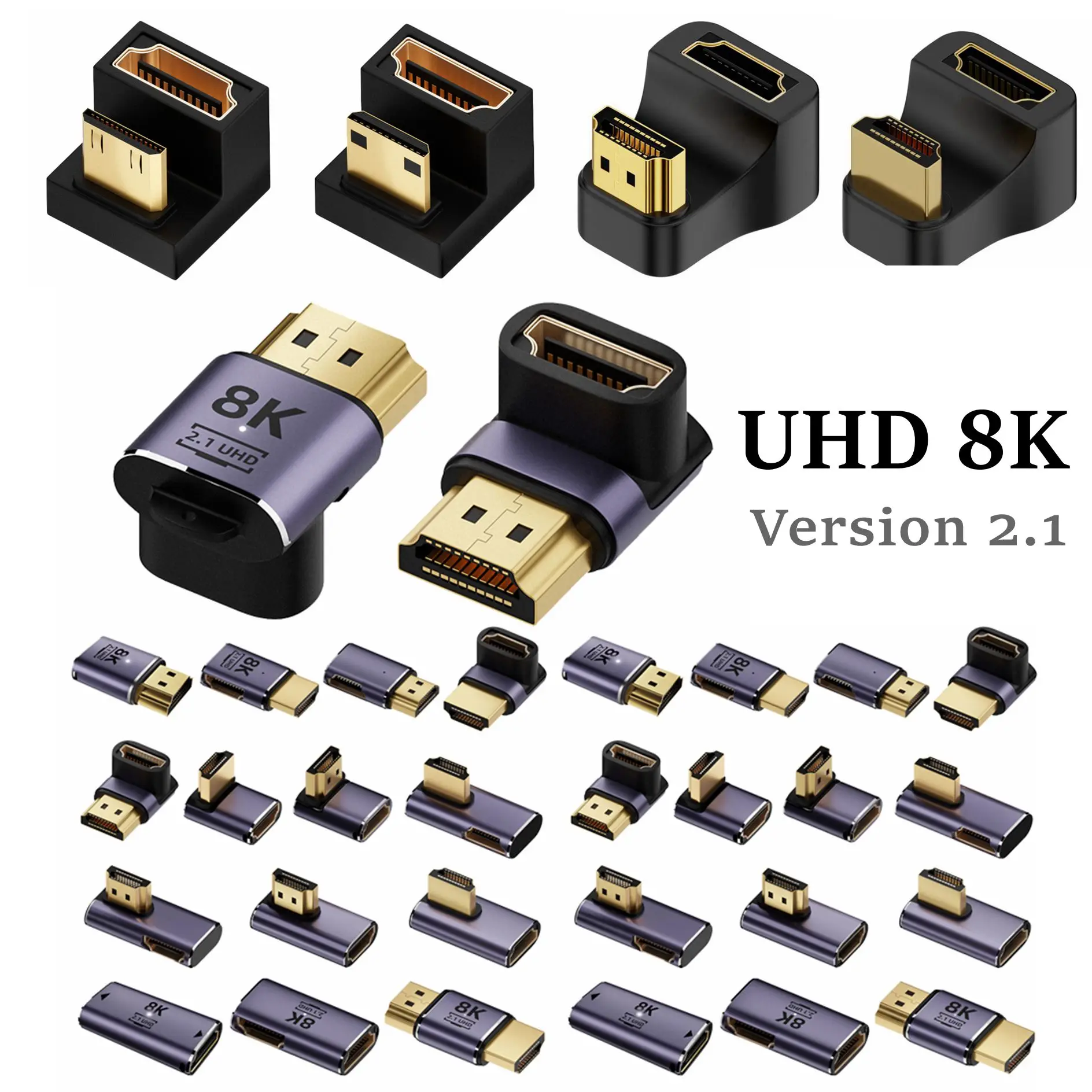 1PC UHD 8K 48Gbps HDMI2.1 Adapter 90 stopni w kształcie litery U męski na żeński Micro Mini HDMI kompatybilny konwerter do laptopa HDTV PS4 PS5