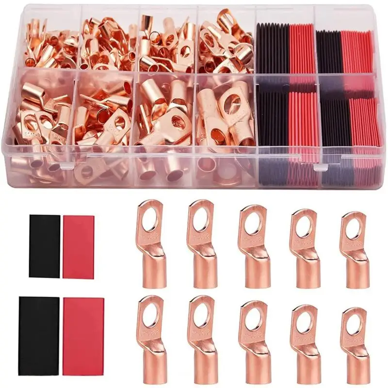 

60/100/130PCS AWG 4 6 8 10 12 Ring Lug Kit With Shrink Tubing 50 Battery Cable Lugs With Shrink Copper Terminal Connectors