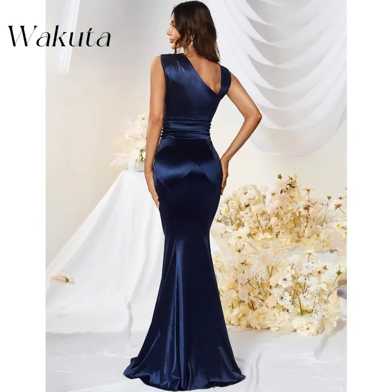 Wakuta Vintage V-Neck Sleeveless Cocktail Evening Robe Simple Elegant Waist Slim Mermaid Banquet Dresses Платье Для Мамы Жениха