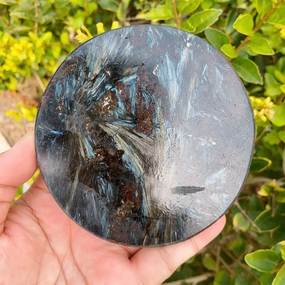 Natural Crystal Astrophyllite Stone Slice   Blue Flash Circle Disk Round Plate Scrying Mirror Energy Crafts Witchcraft Decor - view 2