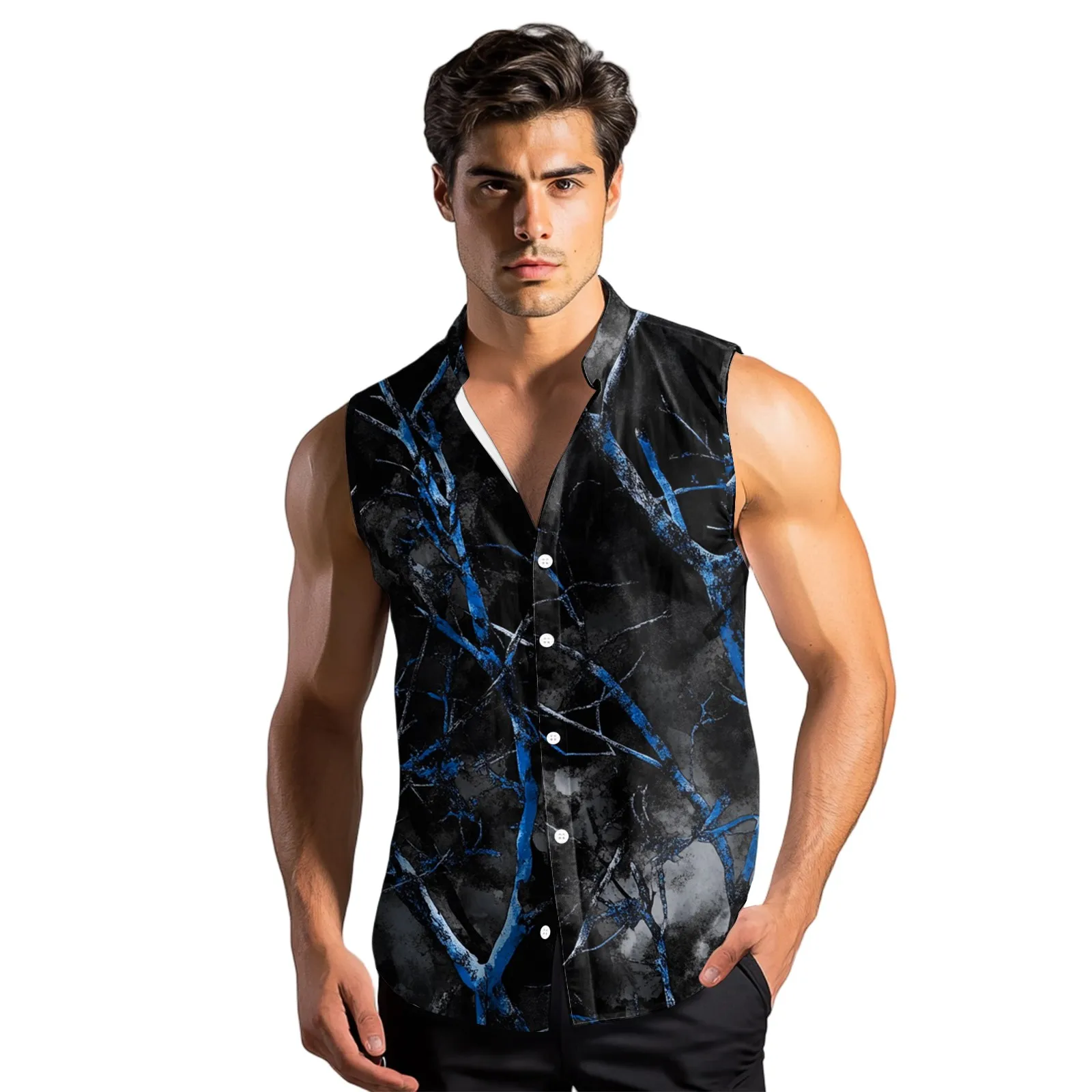 

Summer Men'S Polo Shirt Printed Fashion Printed Man T-Shirt Sleeveless Casual Shirts For Man Lapel Button-Down Shirt Vest Top