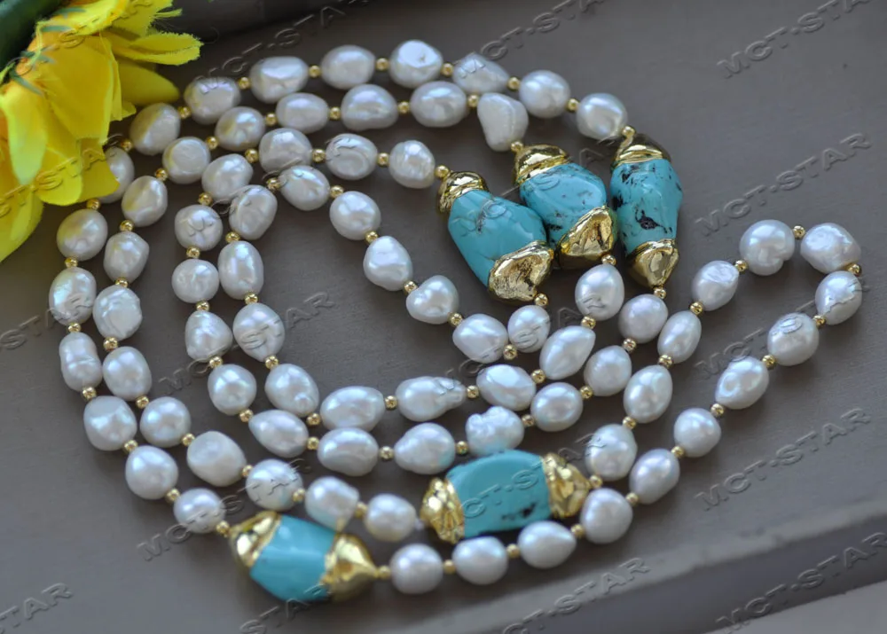 

MCT·STAR Z12261 42'' 28mm Baroque White Pearl Gold Plated Turquoise Necklace