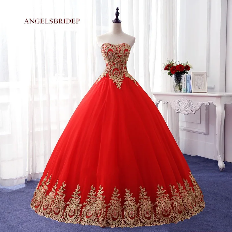 ANGELSBRIDEP vestidos de quinceañera con apliques dorados y rojos, vestidos de celebridades, vestidos de baile de tul, vestidos de fiesta para ocasiones especiales, corsé personalizado