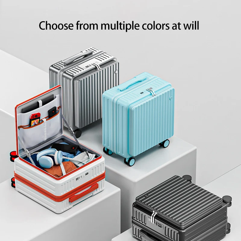 حقيبة أمتعة مفتوحة أمامية مقاس 18/20 بوصة مع عجلات دوارة ذات سعة توسيع عميقة وقفل TSA لرحلة العمل