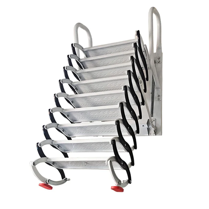 Wall-mounted indoor and outdoor attic telescopic household thickened folding tensile lifting and shrinking invisible ladder