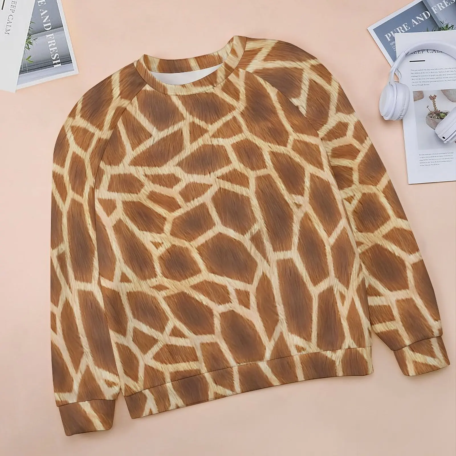 Giraffe Print Casual Hoodies Autumn Brown Animal Elegant Hoodie Long Sleeve Oversized Street Wear Printed Sweatshirts