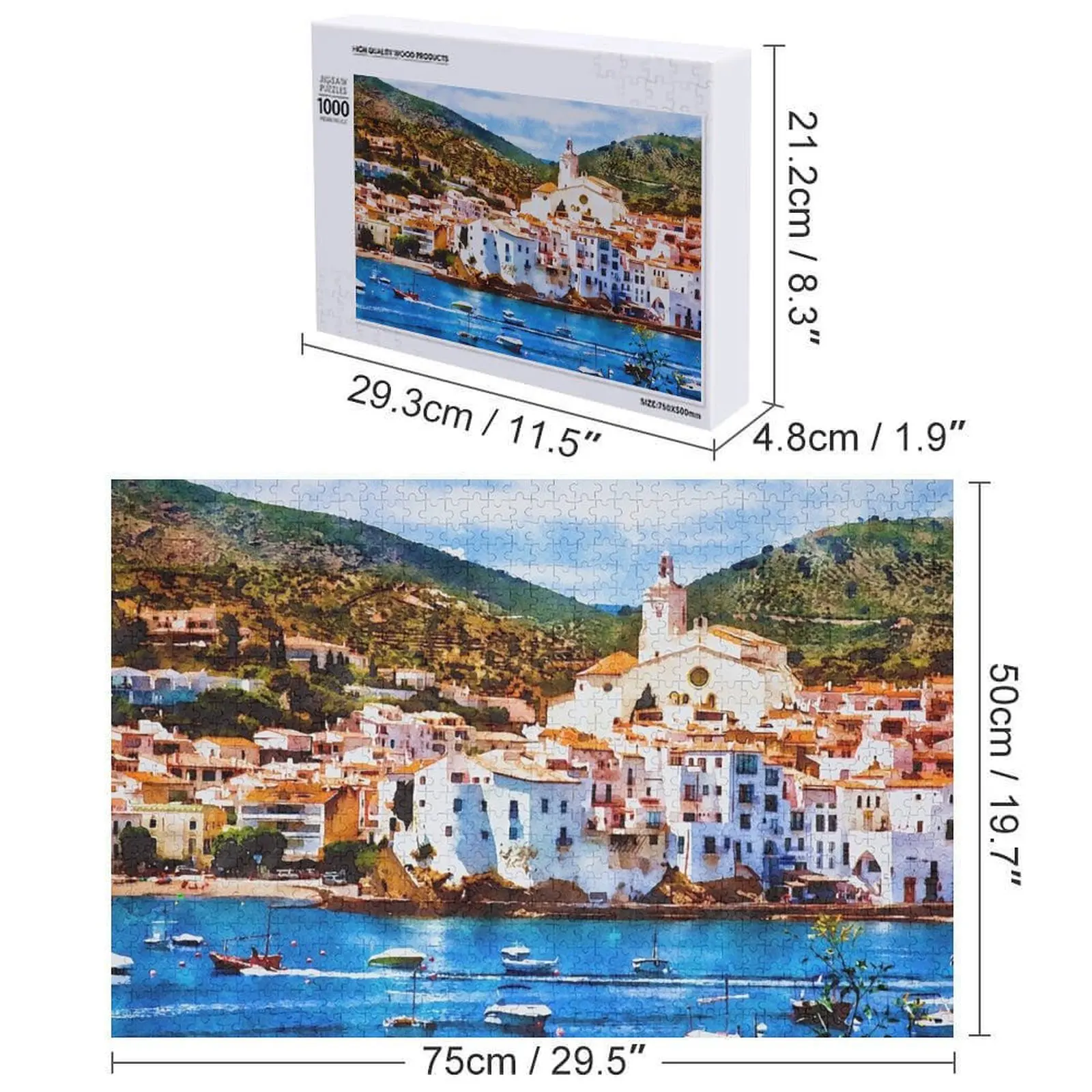 Cadaqués, Espanha vista cênica quebra-cabeça animais de madeira nome personalizado nome brinquedo de madeira quebra-cabeça