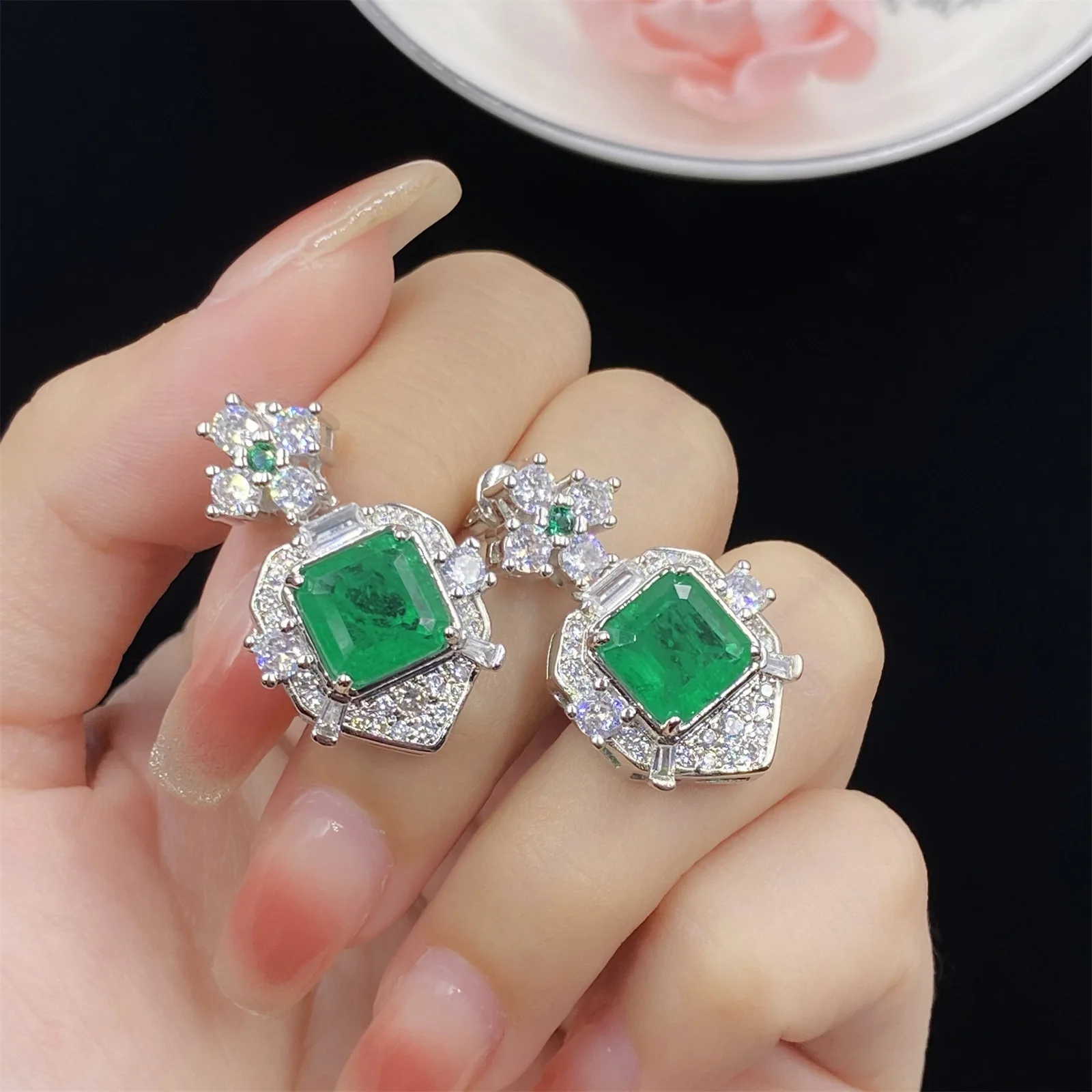 2023 Fashion Sterling 925 Silver Lab Emerald Jewelry Sets for Women Upscale Wedding Engagement Necklace/Earrings/Ring/Bracelet
