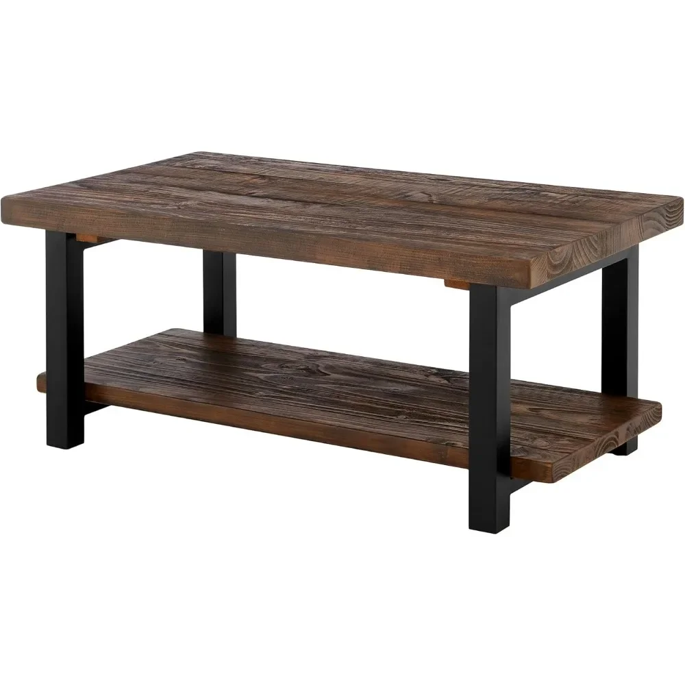 Coffee Table Furniture Rustic Industrial Modern Vintage Metal and Solid Wood , Easy Assembly, 42 in x 24 in x 18 in ,Brown