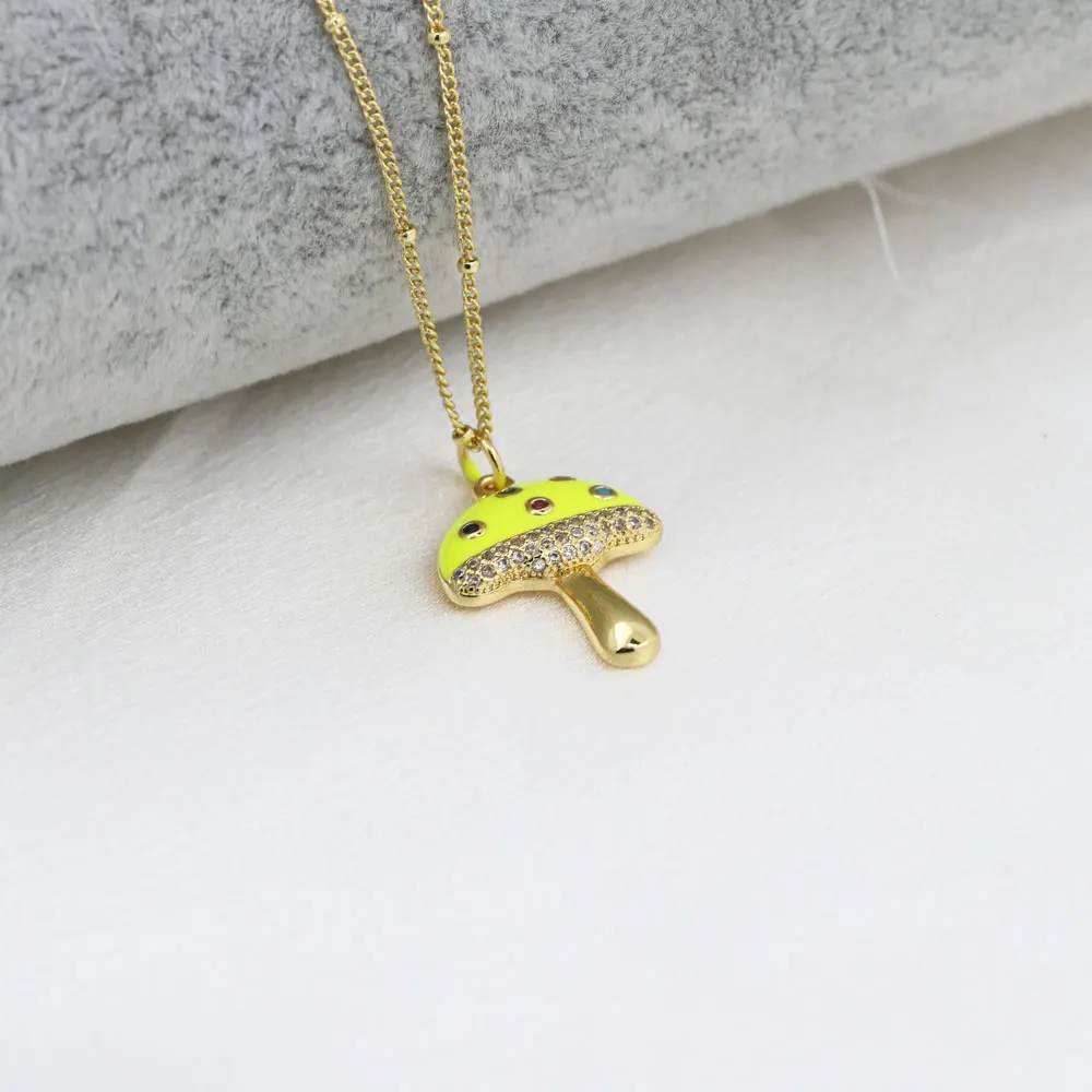 2024 Retro Versatile Copper Rainbow Zircon 6-Color Mushroom Pendant Necklace Men Women Bohemian Style Jewelry