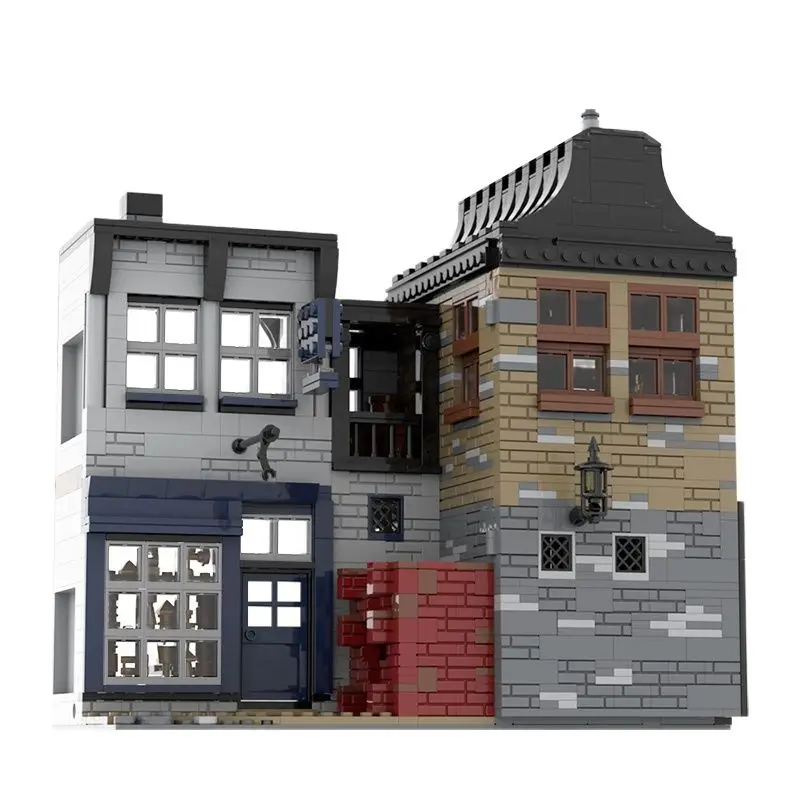 MOC Dockside – maison, église, chaudron, boutique, allée magique, blocs de construction, Architecture, équipement de magicien, briques, jouets pour enfants