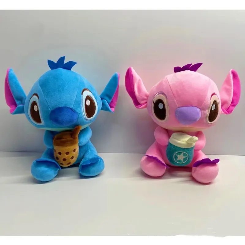 Disney Cartoon Lilo&Stitch Plush Stuffed Doll Milk tea in hand Kawaii Animal Couple Sleepingpillow Softmaterial Toy For Kid Gift