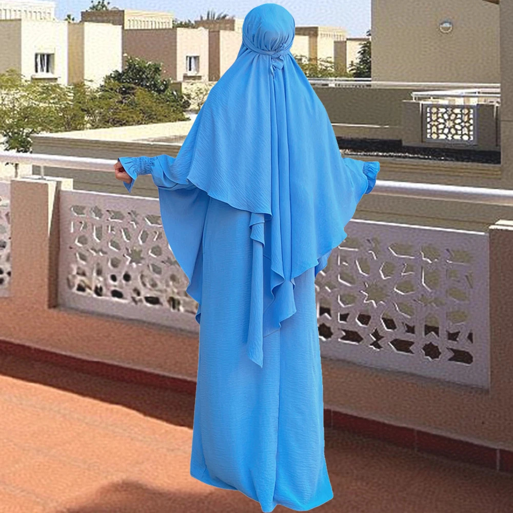 

Ramadan Khimar Jalabiya Caftan Muslim Women Prayer Garment 2 Pieces Set Islamic Clothing Niqab Burqa Hijab Abaya Dress Robe Eid