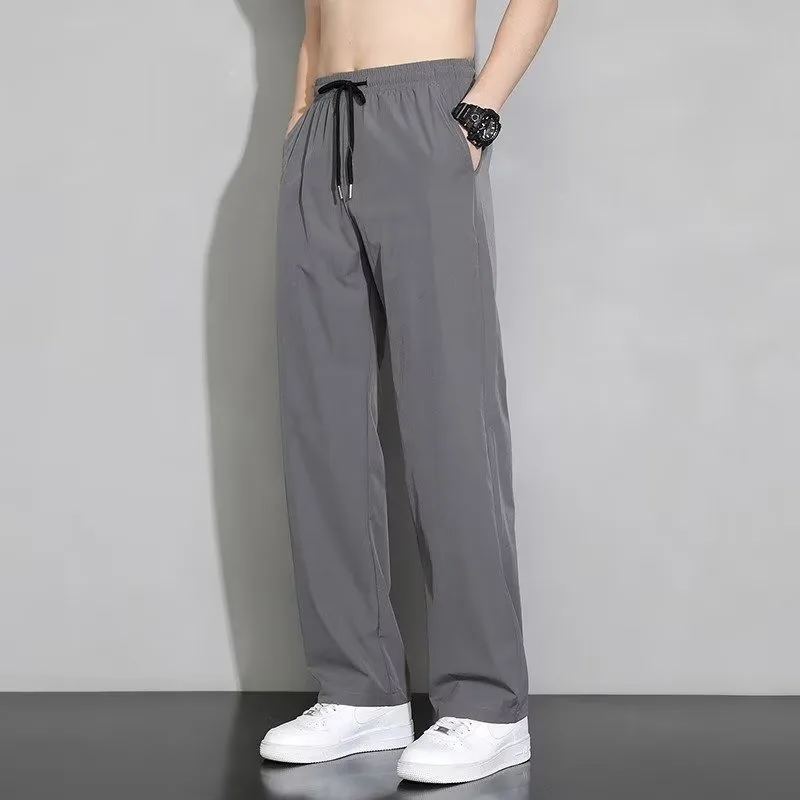 

Spring Summer Men's Thin Ice Silk Men's Casual Pants Slim Korean Style Spring Autumn Loose Straight Sports Trousers