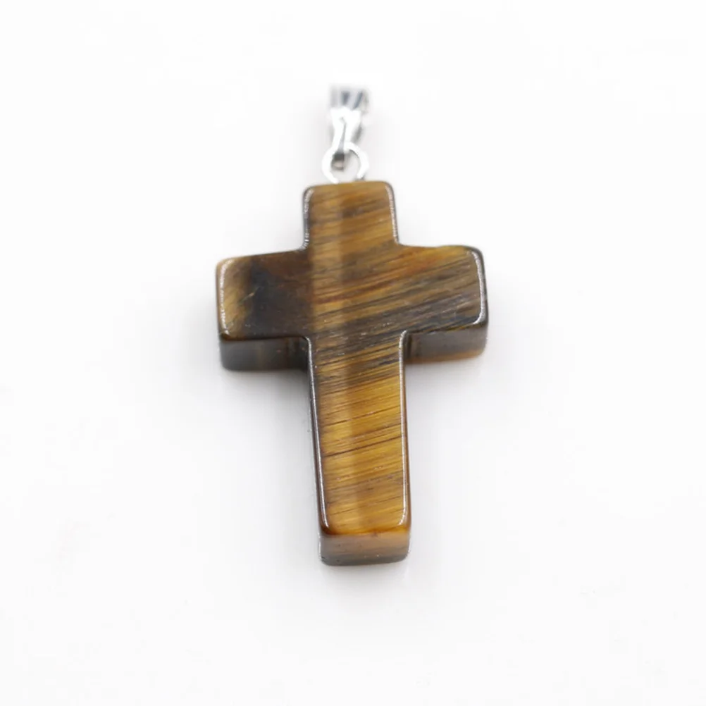 30pcs Natural Stone Cross Pendants Colorful Diy Necklace Accessories Jewelry Making Ethnic Punk Charms Spacers Beads Focal