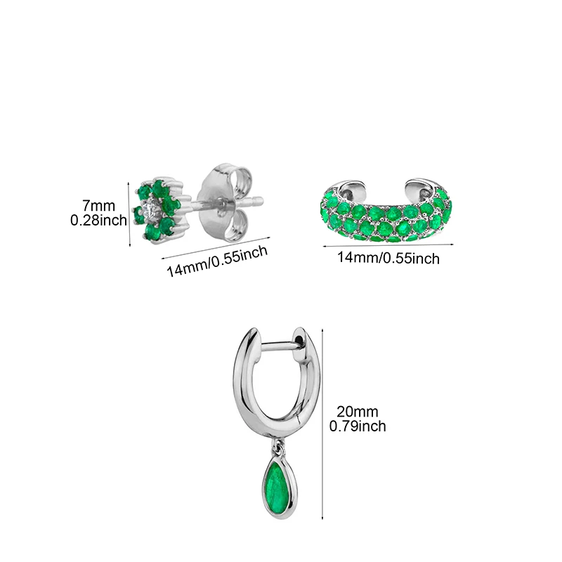 Crmya Green Zirconia Ear Cuff Earring for Women Gold-plated Stud Drop Earring Women Vacation Party Jewelry Accessories