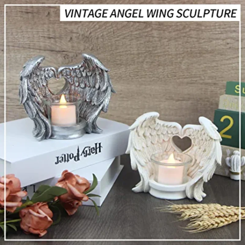 

Angel's Wing Tea Candlestick Prayer Candlestick Commemorative Gift Angel's Wing Home Decoration Silver White Wing Memorial Gifts