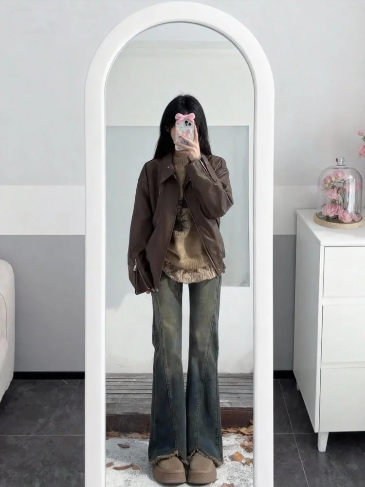 

Эластичные широкие джинсы с высокой талией на подкладке, женские осенне-зимние утягивающие джинсовые брюки больших размеров прямого кроя Bootcut