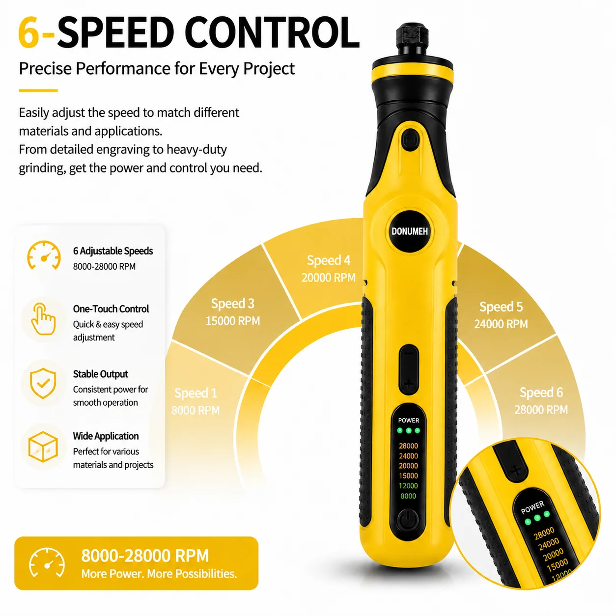 7.2V Cordless Rotary Tool Kit 28000RPM Mini Electric Grinder 6-Speed USB Type-C Rechargeable Engraving Polishing Drilling Tool