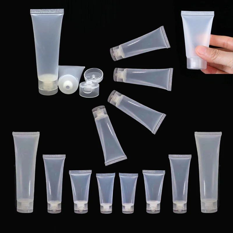 Tubos vacíos de plástico transparente para cosméticos, botella de aseo con tapa abatible, envases de plástico PE para esmalte suave, cremas de manos y maquillaje, 10 piezas