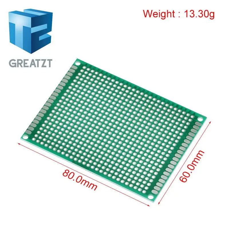 GREATZT 6*8 6X8cm Double Side Prototype pcb Breadboard Universal Printed Circuit Board for Arduino 1.6mm 2.54mm Glass Fiber