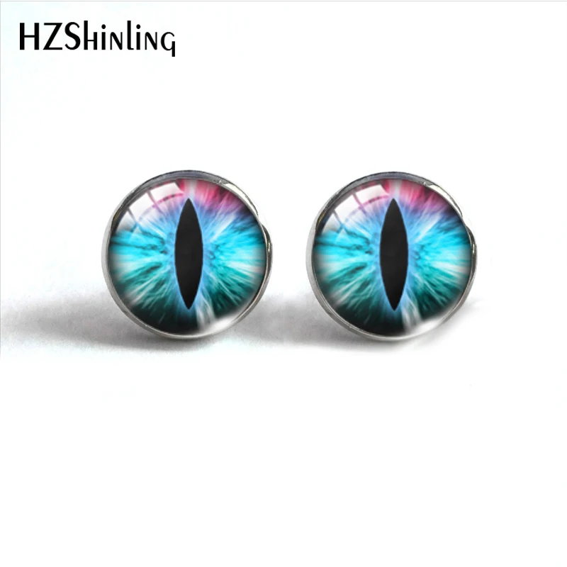 New Arrival Cat Eye Dragon Eyes Colorful Handmade Stainless Steel Earrings Vintage Dragon Eyes Stud Earrings