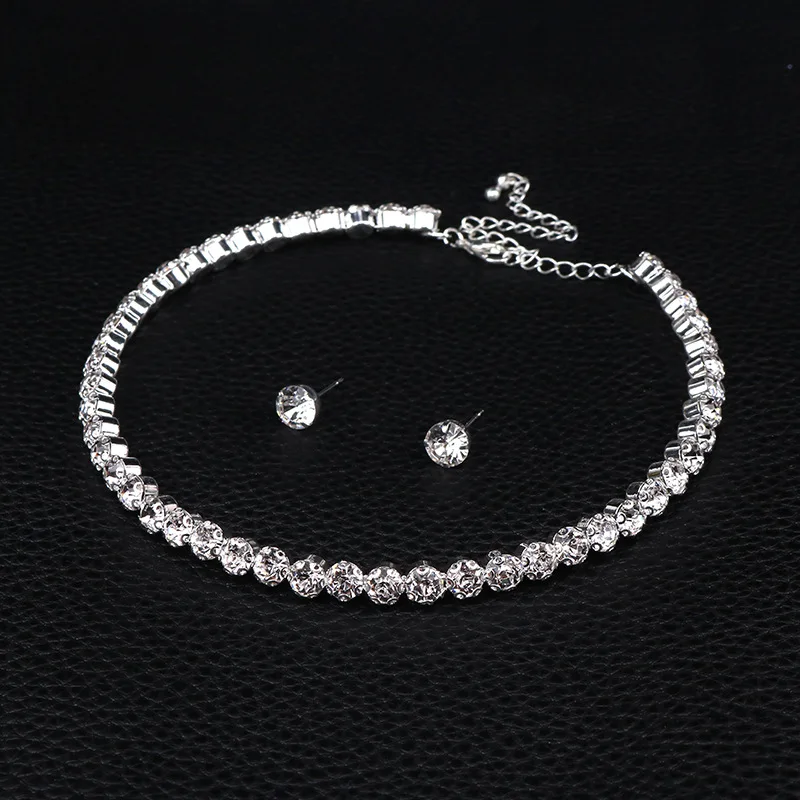 parures bijoux femme luxe bijoux parure bijoux femme mariage Ensemble de bijoux de luxe rond en cristal pour femmes, couleur argent, Bracelet,