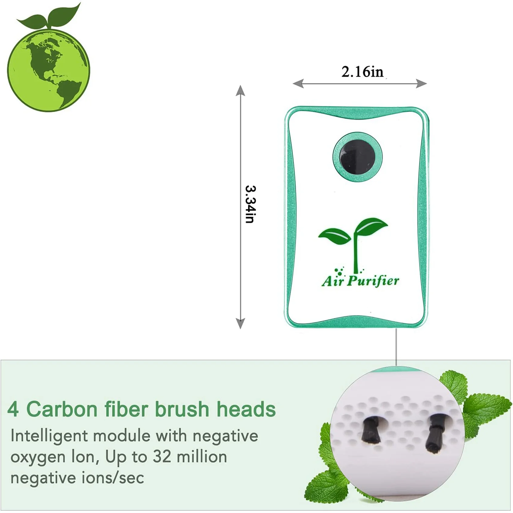 A14G-Air Purifiers Plug in for Home, Negative Ion Air Purifier, for Bathroom Kitchen Toilet Pet Smell Smoke Odor Eu Plug